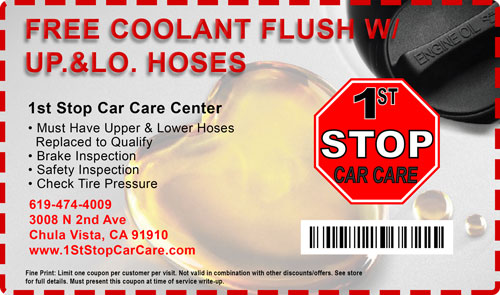 free coolant flush Car Care Coupons 1st stop car care chula vista